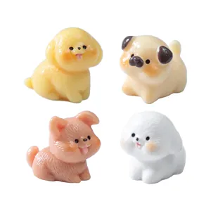 Set of 4 cute miniature resin puppy figurines for micro-landscape DIY and car desktop decor