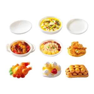 Detailed miniature Chinese food play set featuring sauerkraut fish, noodles, and roasted chicken