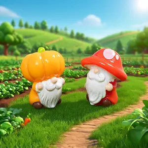 Adorable pumpkin and mushroom head garden gnome figurines for micro landscape decor