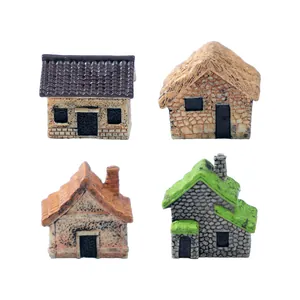 Set di 4 figurine in miniatura di case di campagna retrò per micro-paesaggi fai-da-te