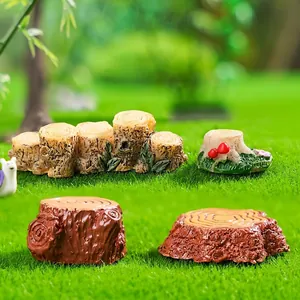 Miniature resin tree stumps for DIY fairy garden and micro landscape decor.
