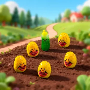 Set of cute potato and cucumber miniature figurines for garden landscaping and DIY