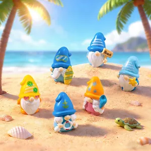 Summer Beach Theme Mini Resin Gnome Figurines Micro Landscape Decorations Garden DIY Accessories Miniature Gnome Ornaments