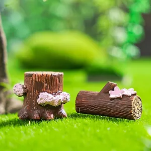 Miniature resin tree stump and log set for creative DIY garden micro-landscape decor