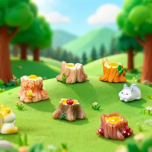 Mini Realistic Tree Stump Micro Landscape Resin Ornaments Tiny Figurines for Fairy Garden DIY Terrarium Decor Accessories