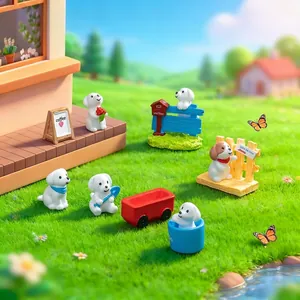 Set of miniature cartoon puppy figurines for micro-landscape gardening and DIY dollhouse decor