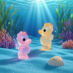 Figurines d'hippocampes miniatures phosphorescents pour décor d'aquarium et micro-paysage DIY.