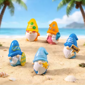 Set of 5 mini cute summer beach garden gnomes for micro landscape DIY table decor