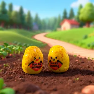 Pair of cute potato figurines with inspirational quotes for garden miniature DIY decor