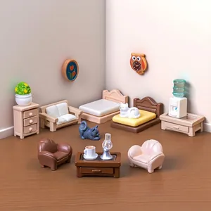 Set di Mobili per Casa delle Bambole in Resina Miniatura Divano Tavolo Armadio Letto Fai da te Micro Decorazione Accessori Ornamenti