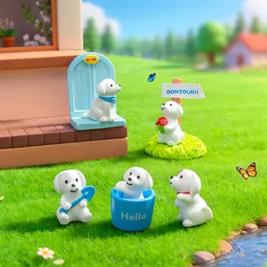 Cute cartoon dog figurines set for micro landscape and DIY garden dollhouse decoration