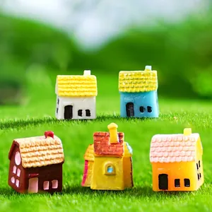 Mini Rustic House Resin Ornaments For Fairy Garden Micro Landscape Decoration DIY Terrarium Hand Painted Tiny House Figurines