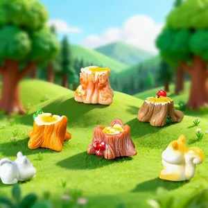 Realistic resin miniature tree stumps and squirrel figurines for DIY micro garden landscapes