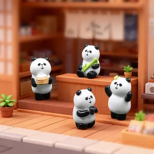 Mini Panda Figurines Resin Micro Landscape Decor Cartoon Animal Statues DIY Dollhouse Miniature Ornaments For Desktop Garden