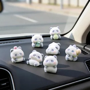 Miniatur-Pandafiguren-Set beflockt für das Armaturenbrett und DIY-Mikrolandschafts-Deko
