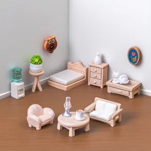 Set di mobili in miniatura per casa delle bambole con divano e letto per fai-da-te