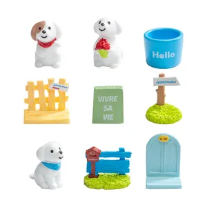 Set of cute cartoon dog and garden miniatures for DIY micro landscaping
