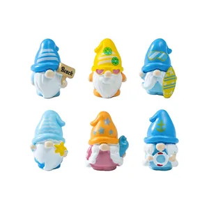 Set of 6 summer beach themed miniature gnome figurines for DIY micro landscape decor