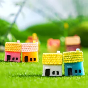 Set of colorful miniature resin houses for moss micro-landscape and DIY fairy garden decor