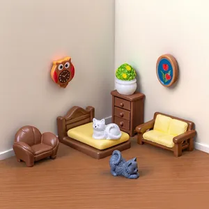 Set di mobili in miniatura per casa delle bambole con divano, letto e armadietto