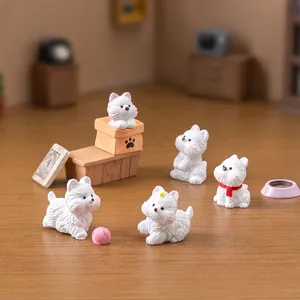 Miniature Westie Puppy Figurine Micro Landscape Resin Dog Doll For Dollhouse DIY Desktop Decoration West Highland Terrier