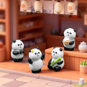 Set of 4 cute miniature panda figurines for DIY dollhouse and desktop decoration