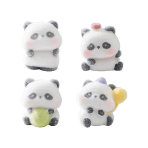 Set mit vier Mini-Beflockungs-Panda-Figuren für Mikro-Landschaft und Puppenhaus-Dekoration