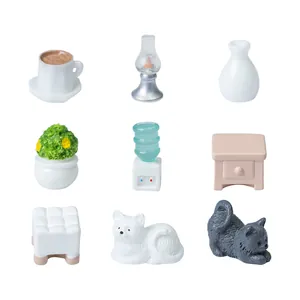 Juego de muebles creativos en miniatura para casa de muñecas con gatos de resina