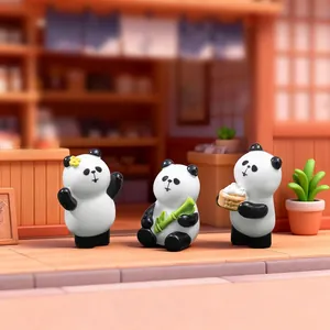 Set of three cute miniature panda figurines for miniature dollhouse and DIY desktop decoration