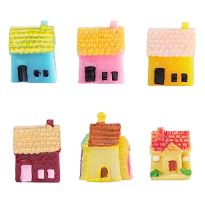 Set of 6 colorful miniature resin houses for DIY micro landscape fairy garden decor