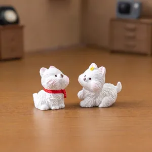 Set of two cute miniature West Highland Terrier dog figurines for dollhouse DIY decor