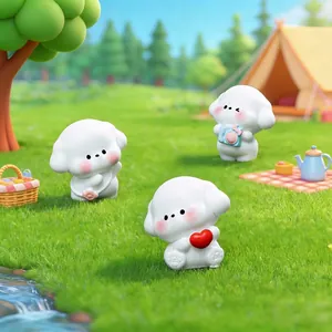 Adorable cartoon miniature picnic puppy figurines for DIY garden landscape decoration