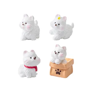 Set of 4 cute miniature West Highland Terrier figurines for DIY dollhouse decor