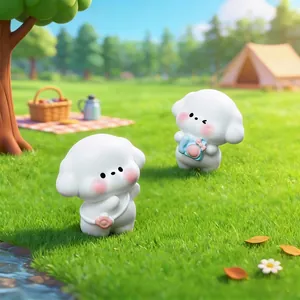 Pair of cute miniature white puppy figurines for DIY micro landscape garden decor