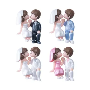 Set of four cute kissing wedding couple figurines for cake and DIY decor