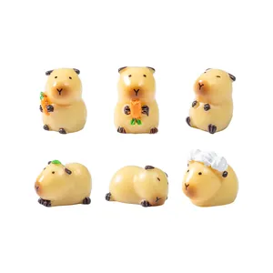 Cute set of 6 miniature resin capybara figurines for DIY micro landscape garden decoration