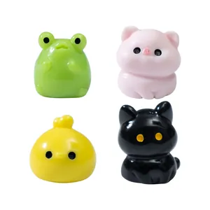 Set of four cute round animal figurines for micro landscape DIY garden decor including pig