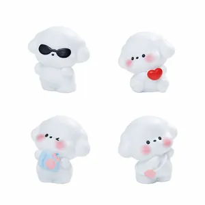 Set of 4 adorable miniature white cartoon dog figurines for DIY micro landscape decor