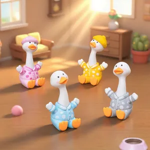 Cute Shaking Head Duck Figurines Micro Landscape DIY Decor PVC Cartoon Miniature Animal Desktop Ornaments For Car Home