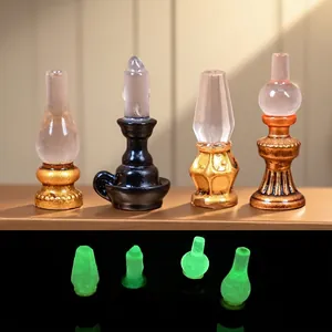 Luminous Miniature Resin Butter Lamp Candle Ornaments Retro Dollhouse DIY Decoration Accessories Mini Craft Desk Ornaments