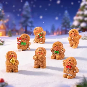 Christmas Gingerbread Man Resin Figurine Cute Dancing Miniatures Micro Landscape Snow Scene DIY Decor Desktop Ornaments