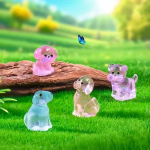 Set of cute luminous miniature dog figurines for micro landscape and DIY garden decoration