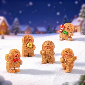 Set of 5 cute Christmas gingerbread man figurines for DIY snowy winter micro landscapes