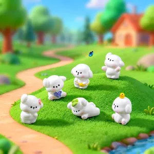 Creativo Cartone Animato Resina Cucciolo Statuetta Micro Paesaggio Fai da Te Miniatura Primavera Picnic Cane Decorazione Scrivania