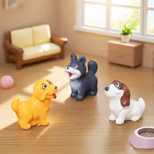 Set of 3 cute cartoon puppy figurines for dollhouse DIY micro landscape decor