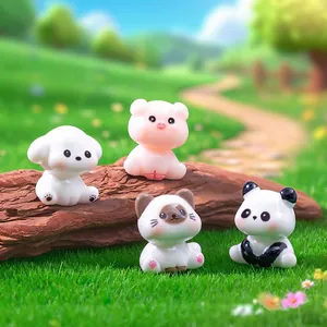 Cute Miniature Resin Animal Figurines Kitten Puppy Panda Pig Micro Landscape DIY Accessories Small Desktop Ornaments