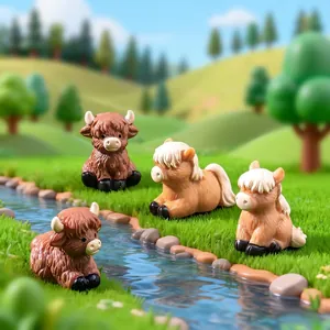 Mini Harz Bauernhoftiere Ornamente Hochlandrind Pony Figuren Für Mikro-Landschaft DIY Schreibtisch Garten Deko Zubehör