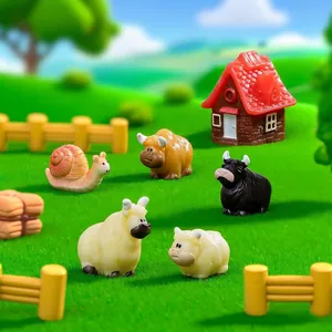 Miniature resin cow and snail figurines for micro-landscape and terrarium DIY decoration