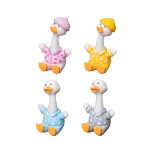 Set of 4 cute miniature duckling figurines in colorful pajamas for car and desk decor