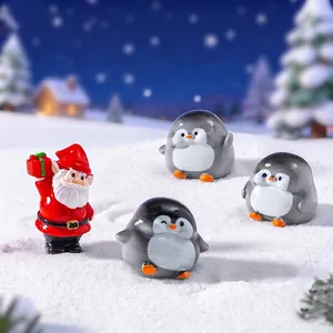 Mini resin penguin and Santa Claus figurines for winter snow DIY landscape decoration